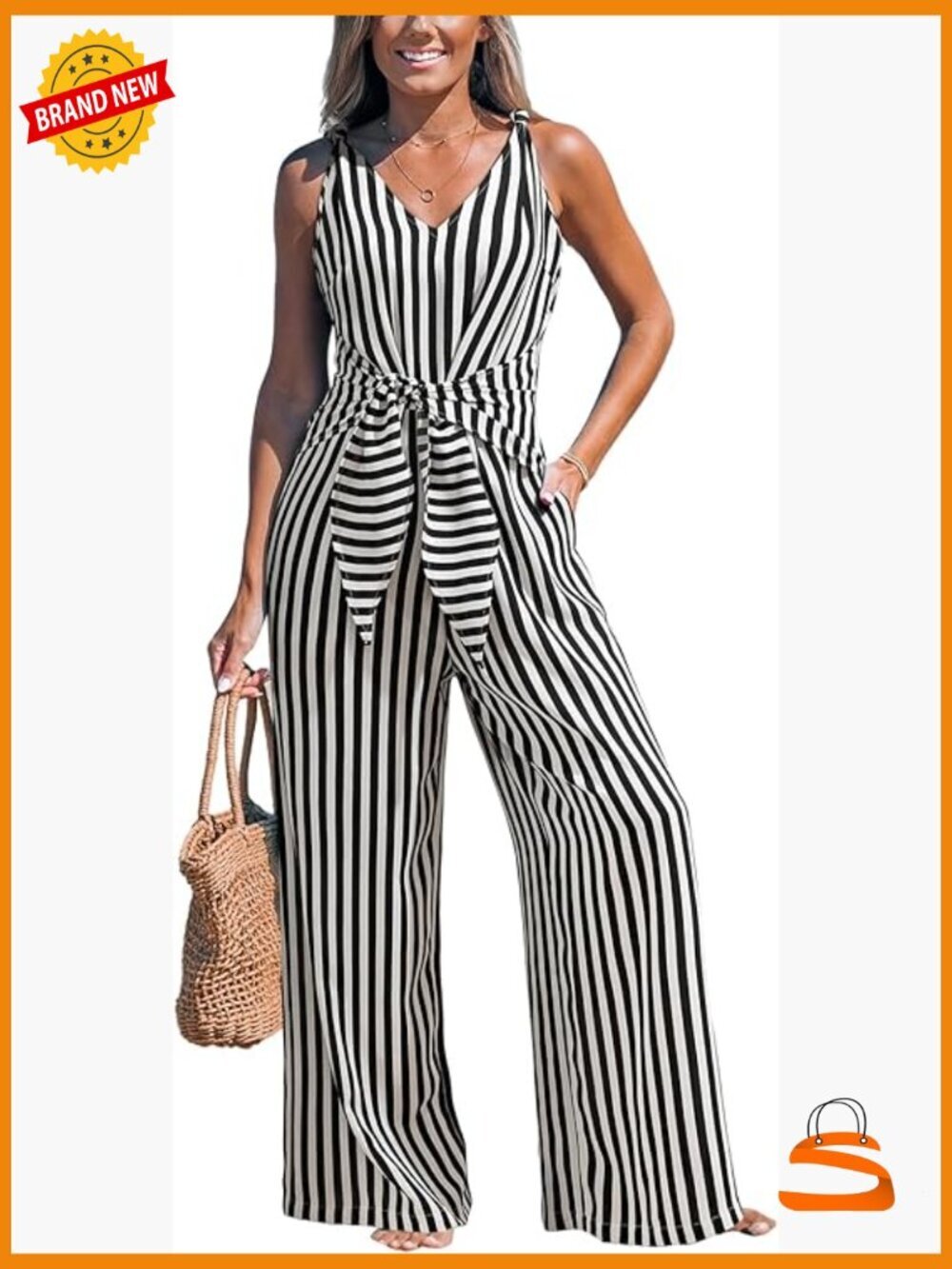 Sleeveless V-Neck Wide Leg Jumpsuit Romper with Pockets